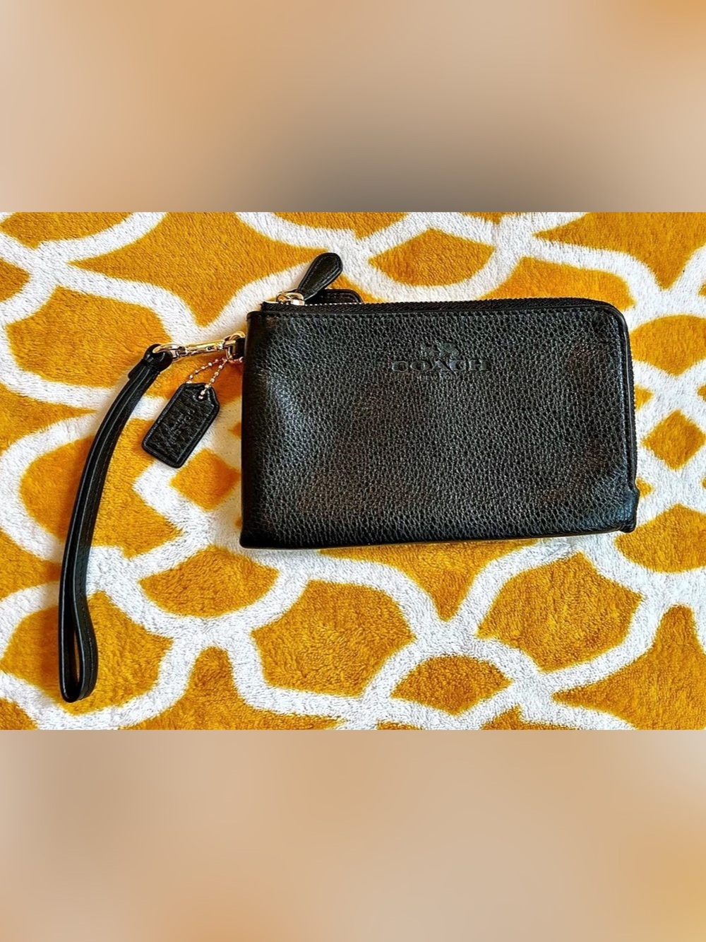 Coach Wristlet in Crossgrain Leather Black Crossgrain Leather